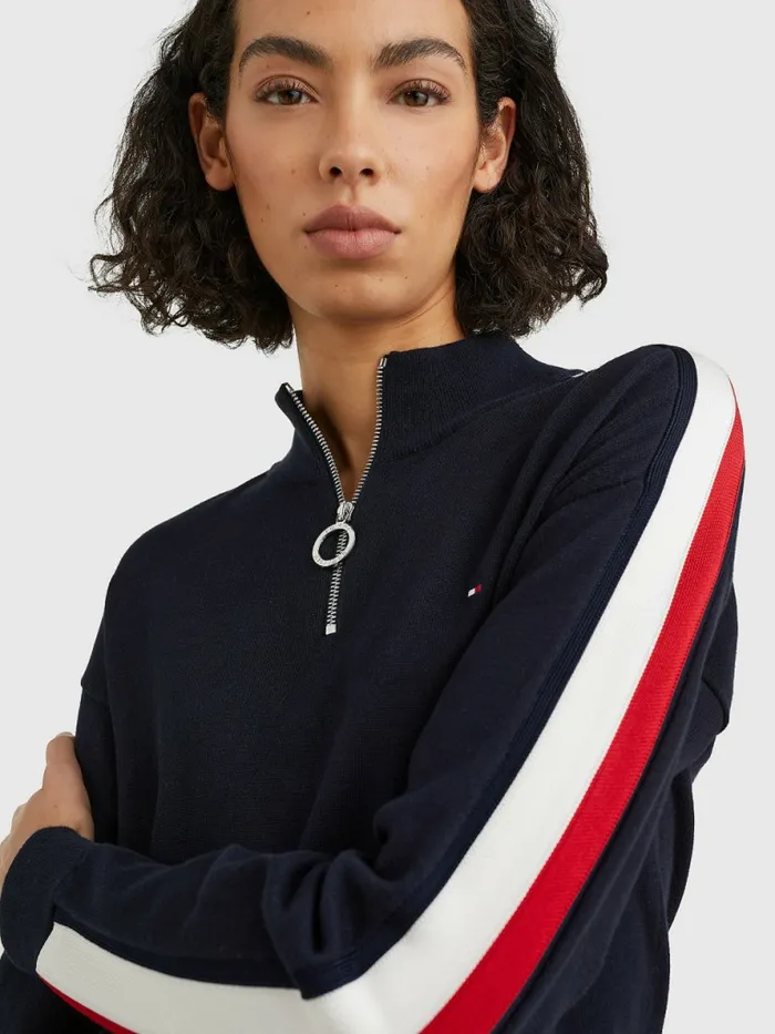 Tommy Hilfiger Half Zip Regular Fit Jumper Desert Sky Womens Knitwear Sale