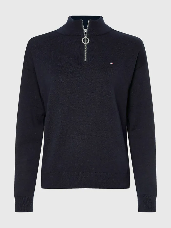 Tommy Hilfiger Half Zip Regular Fit Jumper Desert Sky Womens Knitwear Sale