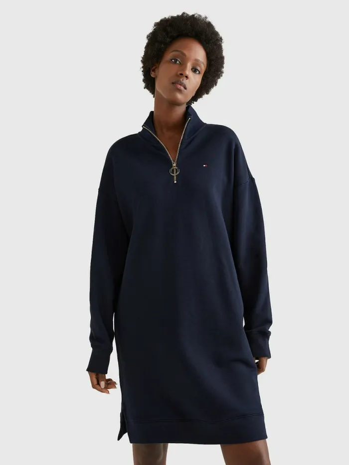 Tommy Hilfiger Half Zip Relaxed Jumper Dress Desert Sky Womens Dresses and Jumpsuits Casaul Tommy Hilfiger Half Zip Relaxed Jumper Dress Desert Sky Womens Dresses and Jumpsuits Casaul