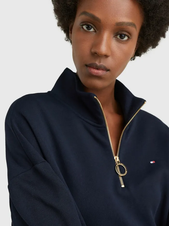 Tommy Hilfiger Half Zip Relaxed Jumper Dress Desert Sky Womens Dresses and Jumpsuits Casaul