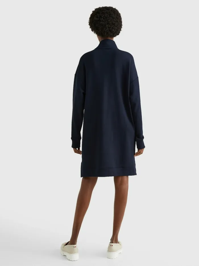 Tommy Hilfiger Half Zip Relaxed Jumper Dress Desert Sky Womens Dresses and Jumpsuits Casaul