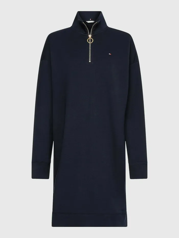Tommy Hilfiger Half Zip Relaxed Jumper Dress Desert Sky Womens Dresses and Jumpsuits Casaul