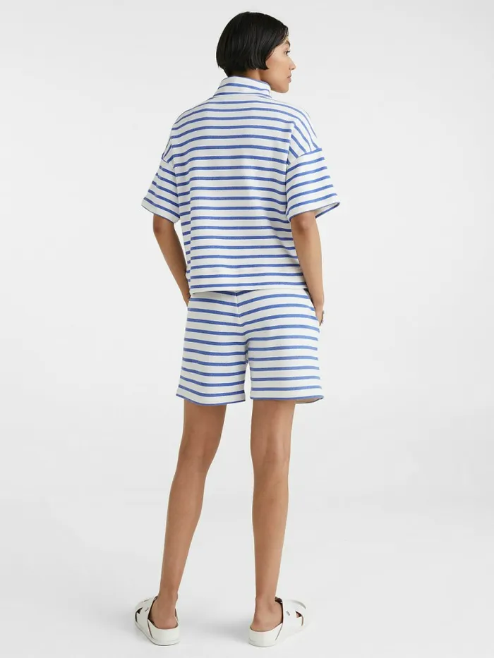Tommy Hilfiger HalfZip Relaxed Short Sleeve Sweatshirt Breton StpWhite Verona Blue Womens CoOrds