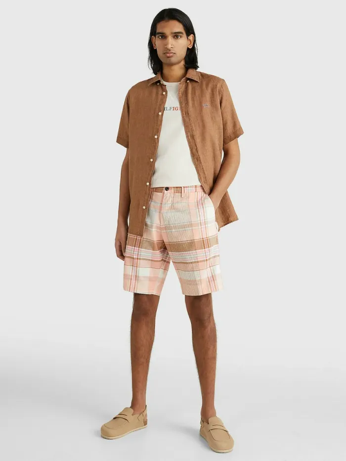 Tommy Hilfiger Harlem Relaxed Madras Check Shorts Frosty Peach Mens Shorts Online
