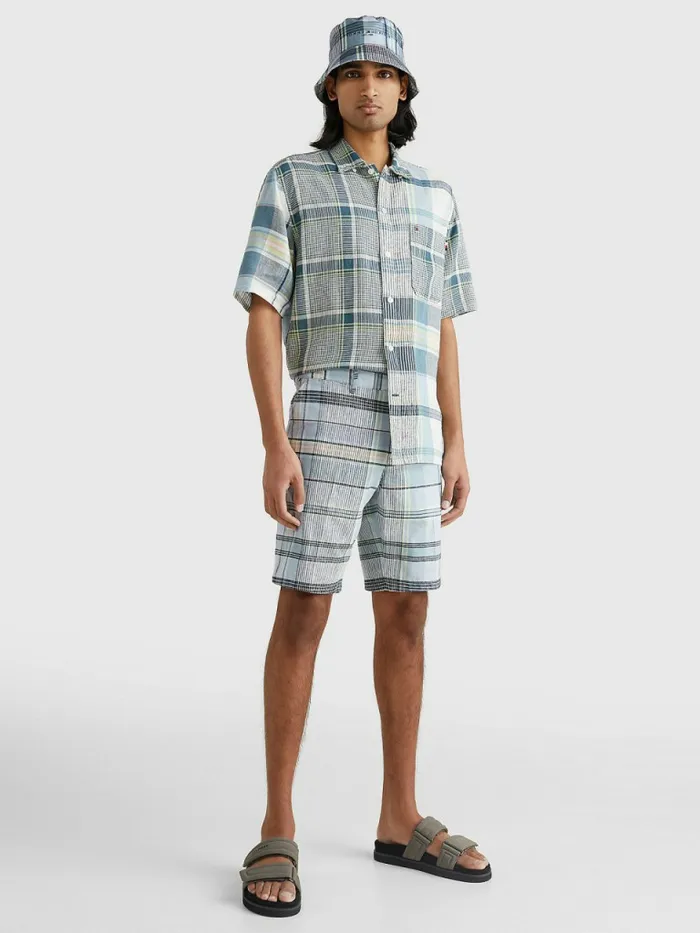 Tommy Hilfiger Harlem Relaxed Madras Check Shorts Lofty Blue Mens Tracksuits Gift 4 You