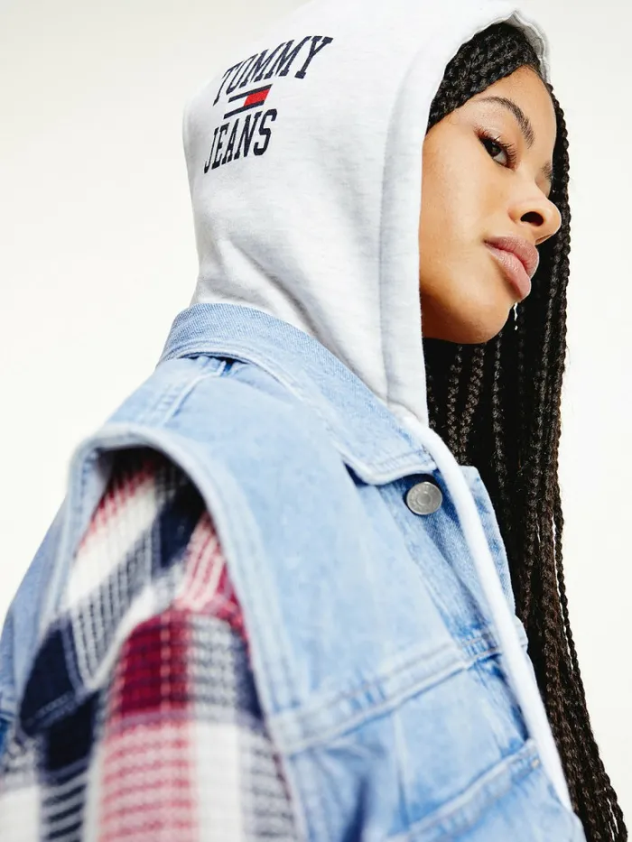 Tommy Hilfiger Hemp Denim Oversized Trucker Hoody Vest Denim Light Womens Coats and Jackets Fashion