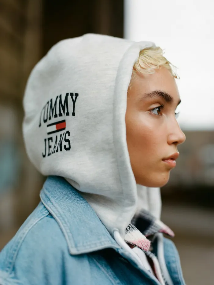 Tommy Hilfiger Hemp Denim Oversized Trucker Hoody Vest Denim Light Womens Coats and Jackets Fashion