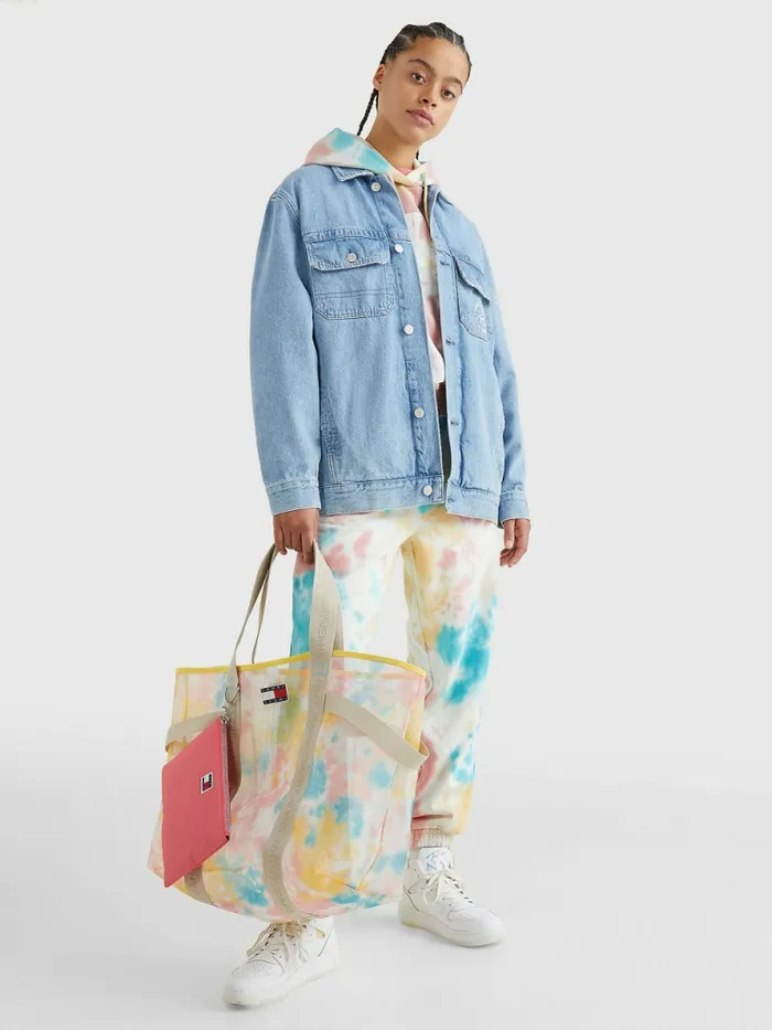 Tommy Hilfiger Hemp Denim Oversized Utility Jacket Denim Light Womens Coats and Jackets Near Me