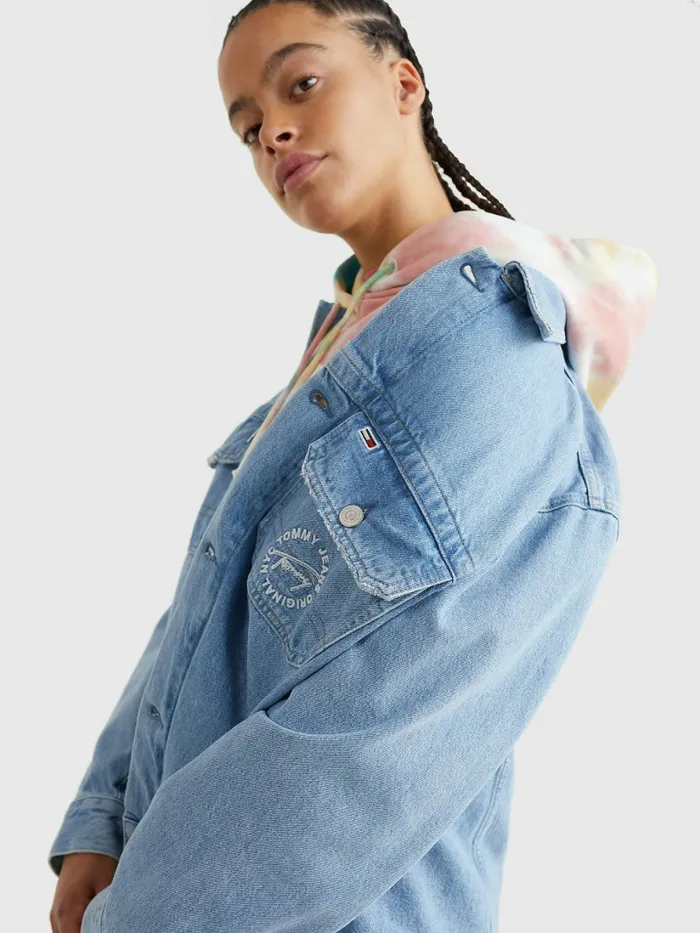 Tommy Hilfiger Hemp Denim Oversized Utility Jacket Denim Light Womens Coats and Jackets Near Me