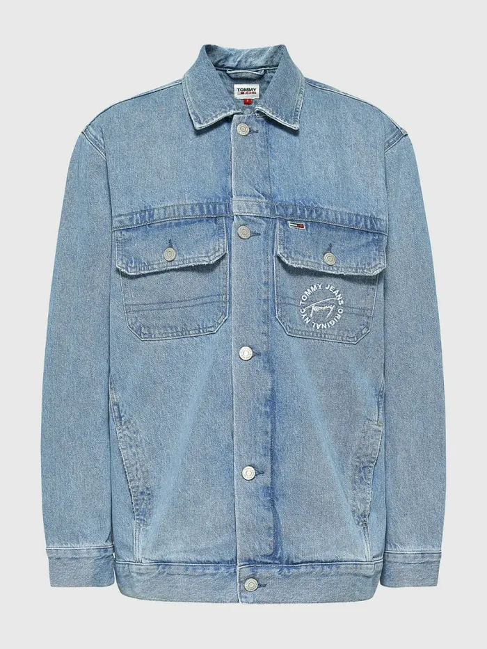Tommy Hilfiger Hemp Denim Oversized Utility Jacket Denim Light Womens Coats and Jackets Near Me