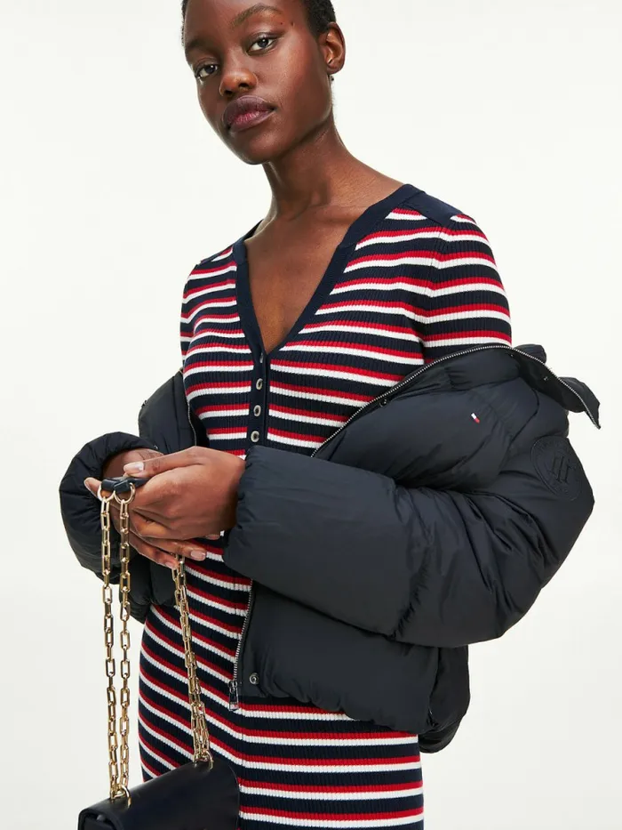 Tommy Hilfiger Henley Fit And Flare Midi Dress Primary RedWhiteDesert Sky Womens Dresses and Jumpsuits Sale