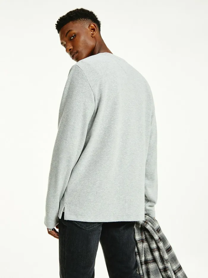 Tommy Hilfiger Henley Neck Long Sleeve TShirt Lt Grey Htr Mens TShirts Gift 4 You