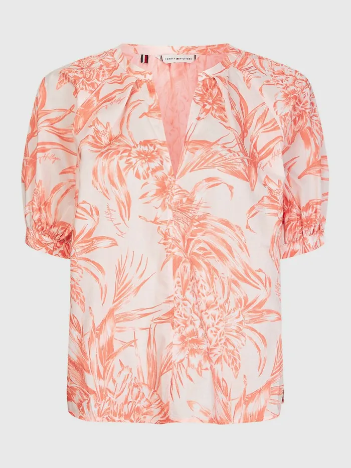 Tommy Hilfiger Henley Neck Relaxed Fit Blouse Pineapple IslandSunset Peach Womens Shirts and Blouses Gift Ideas