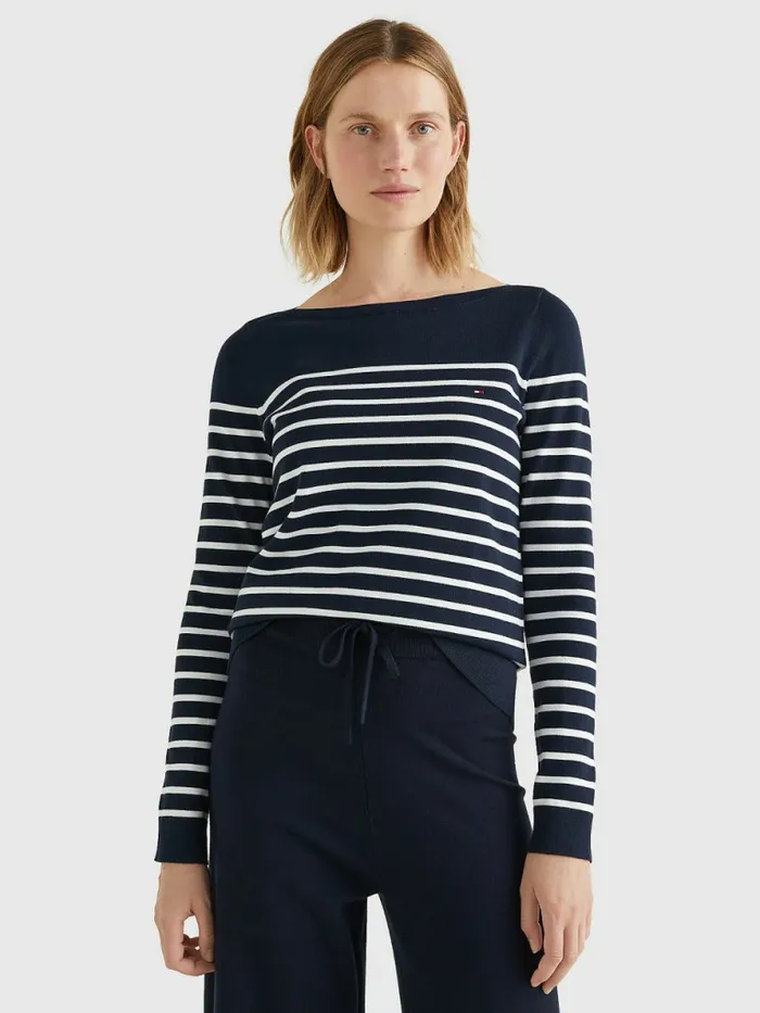 Tommy Hilfiger Heritage Boat Neck Stripe Jumper MidnightClassic White Womens Knitwear Cheap On Sale Tommy Hilfiger Heritage Boat Neck Stripe Jumper MidnightClassic White Womens Knitwear Cheap On Sale