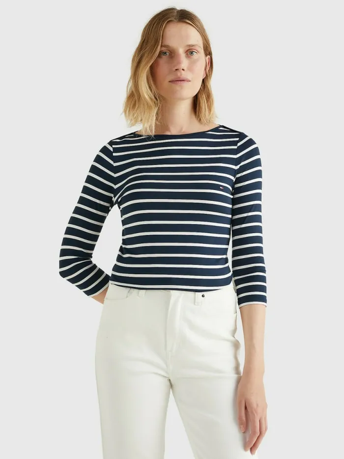 Tommy Hilfiger Heritage Boat Neck TShirt MidnightClassic White Womens TShirts Casaul Tommy Hilfiger Heritage Boat Neck TShirt MidnightClassic White Womens TShirts Casaul