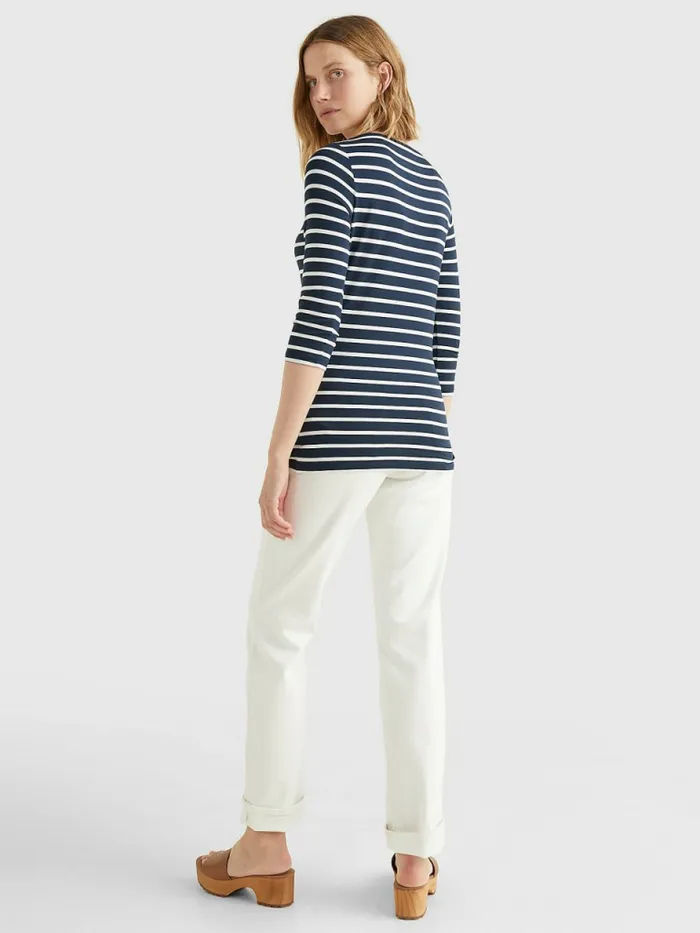 Tommy Hilfiger Heritage Boat Neck TShirt MidnightClassic White Womens TShirts Casaul