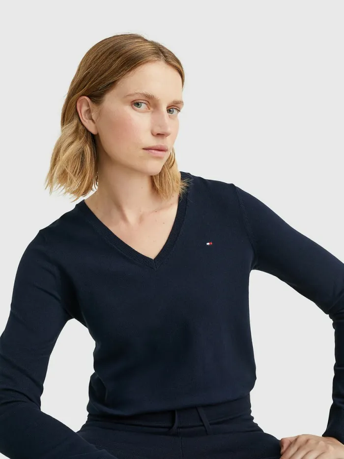 Tommy Hilfiger Heritage VNeck Jumper Midnight Womens Knitwear Online