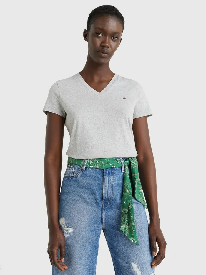 Tommy Hilfiger Heritage VNeck TShirt Light Grey Htr Womens TShirts Fashion