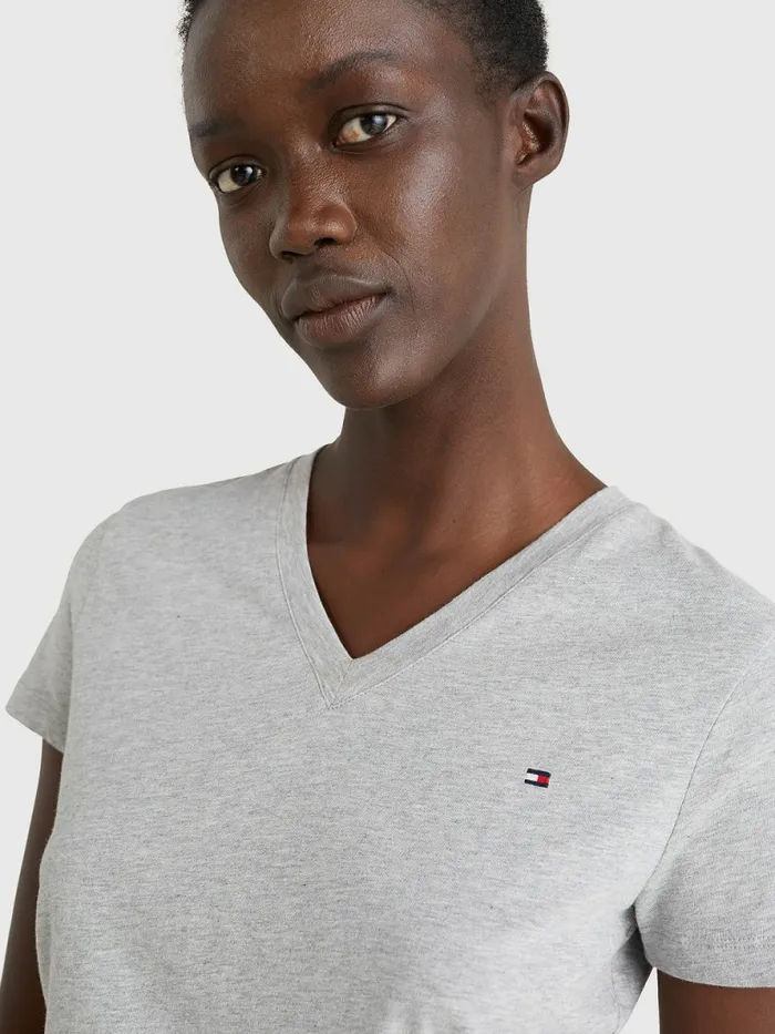 Tommy Hilfiger Heritage VNeck TShirt Light Grey Htr Womens TShirts Fashion