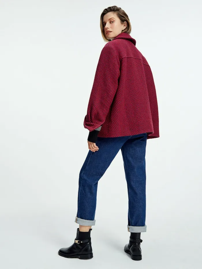 Tommy Hilfiger Herringbone Shacket Ruby Crimson Herringbone Womens Coats and Jackets Casaul