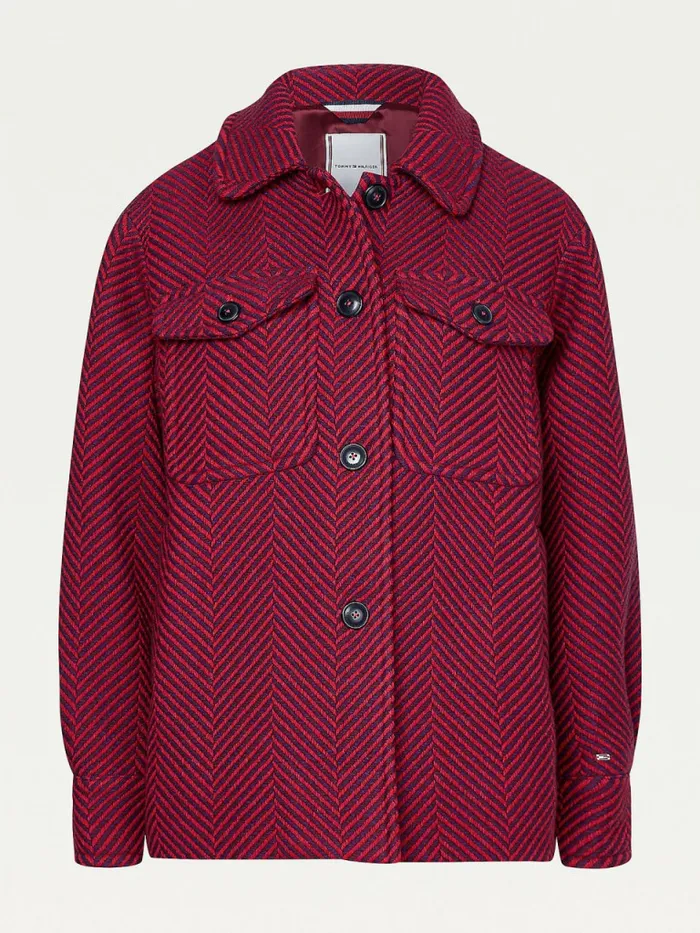 Tommy Hilfiger Herringbone Shacket Ruby Crimson Herringbone Womens Coats and Jackets Casaul
