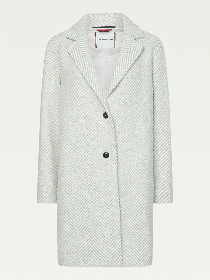 Tommy Hilfiger Herringbone SingleBreasted Coat Grey Heather Herringbone Womens Coats and Jackets Gift for Friend