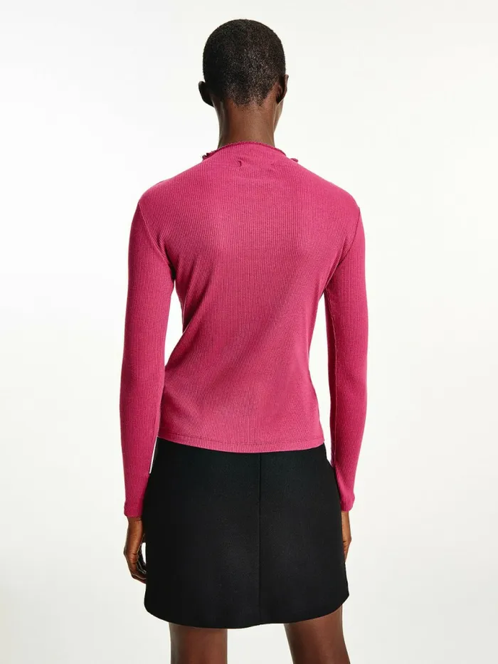 Tommy Hilfiger High Neck Skinny Fit Modal Jumper Crimson Ruby Womens TShirts Fashion
