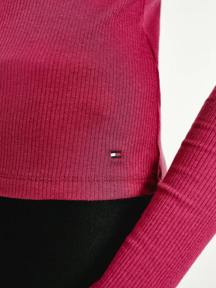 Tommy Hilfiger High Neck Skinny Fit Modal Jumper Crimson Ruby Womens TShirts Fashion