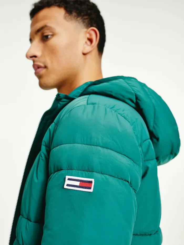 Tommy Hilfiger Hooded Quilted Puffer Jacket Rural Green Mens Coats and Jackets Fashion