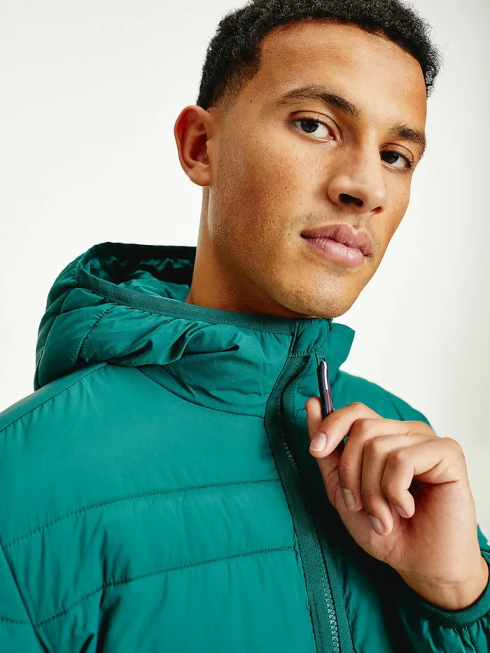 Tommy Hilfiger Hooded Quilted Puffer Jacket Rural Green Mens Coats and Jackets Fashion