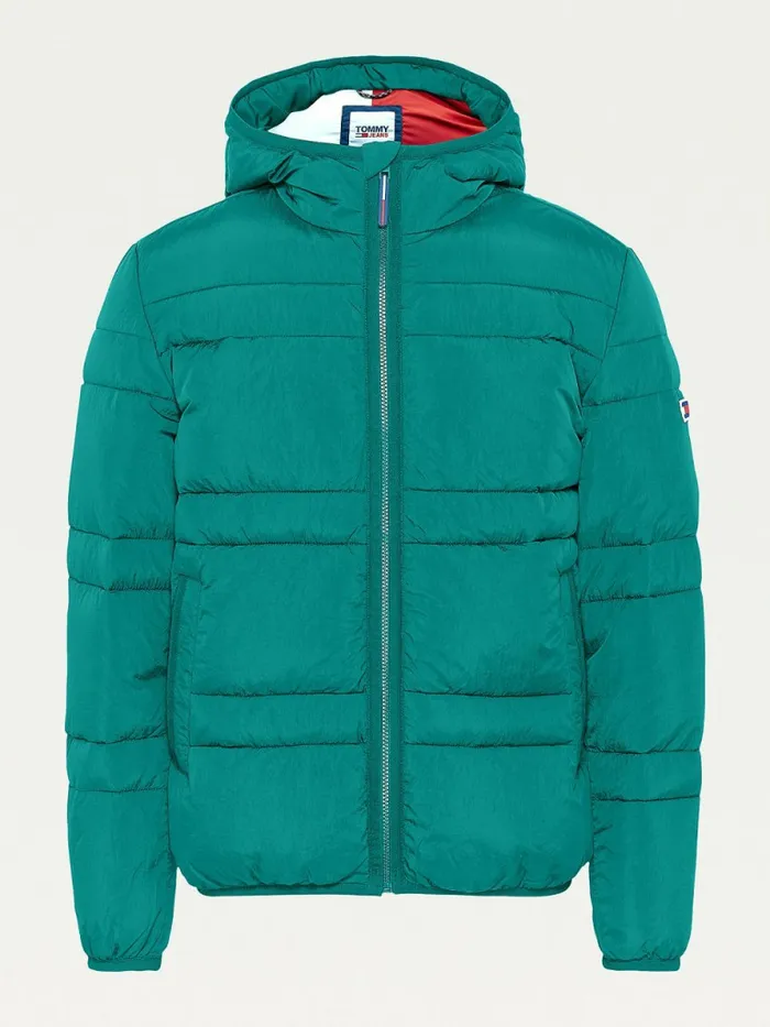 Tommy Hilfiger Hooded Quilted Puffer Jacket Rural Green Mens Coats and Jackets Fashion