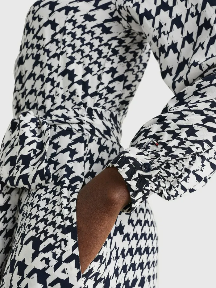 Tommy Hilfiger Houndstooth Relaxed Fit Midi Dress Large HoundstoothDes Sky Ecru Womens Dresses and Jumpsuits For Sale