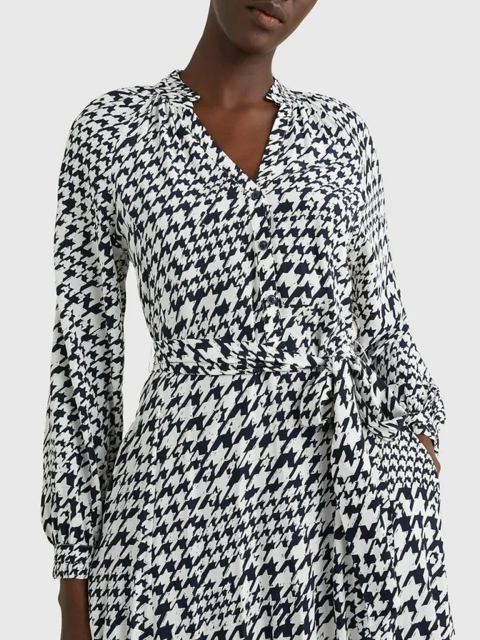 Tommy Hilfiger Houndstooth Relaxed Fit Midi Dress Large HoundstoothDes Sky Ecru Womens Dresses and Jumpsuits For Sale