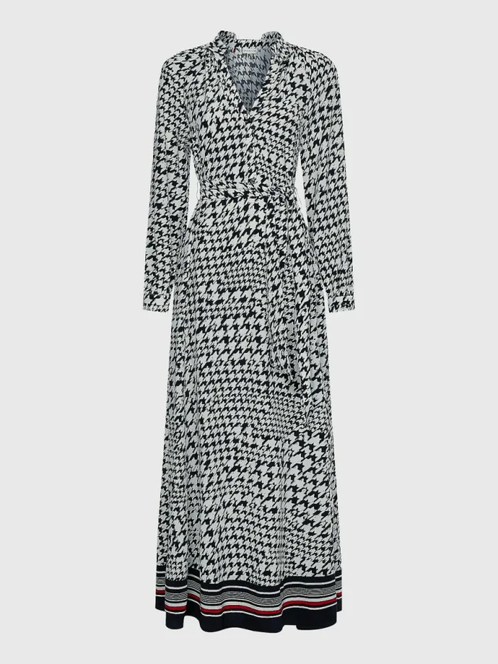 Tommy Hilfiger Houndstooth Relaxed Fit Midi Dress Large HoundstoothDes Sky Ecru Womens Dresses and Jumpsuits For Sale