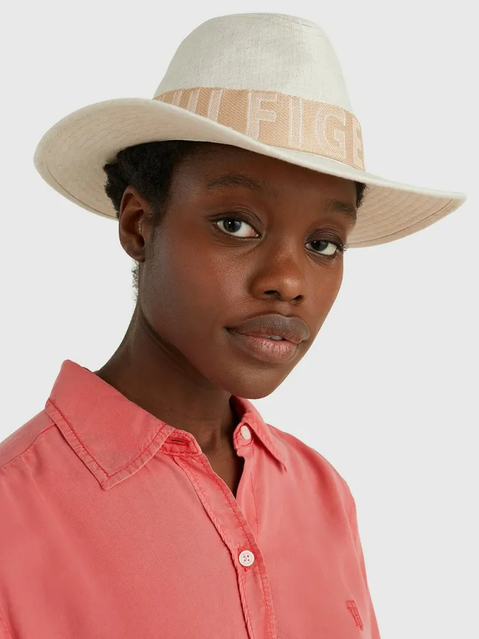 Tommy Hilfiger Iconic Linen Fedora Sandrift Womens Hats and Scarves Cheap On Sale