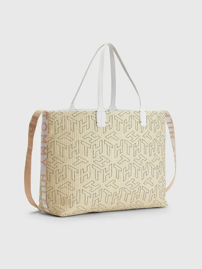 Tommy Hilfiger Iconic Monogram Straw Beach Tote Beach Monogram Womens Bags Gift 4 You