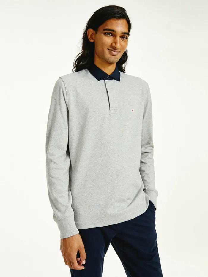 Tommy Hilfiger Iconic Rugby Shirt Light Grey Heather Mens Polo Shirts Fashion Tommy Hilfiger Iconic Rugby Shirt Light Grey Heather Mens Polo Shirts Fashion