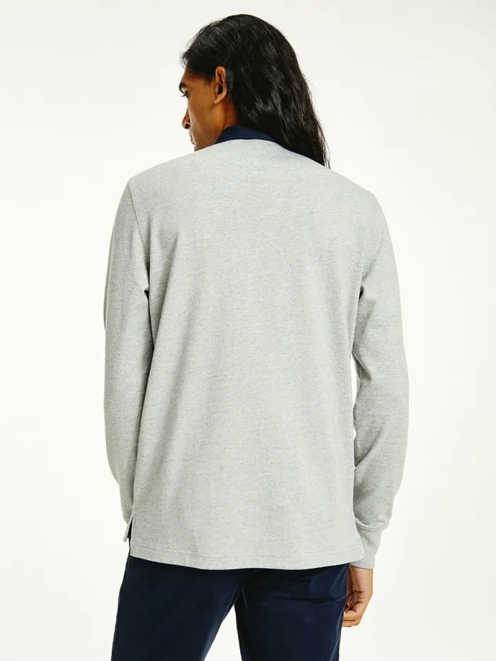 Tommy Hilfiger Iconic Rugby Shirt Light Grey Heather Mens Polo Shirts Fashion