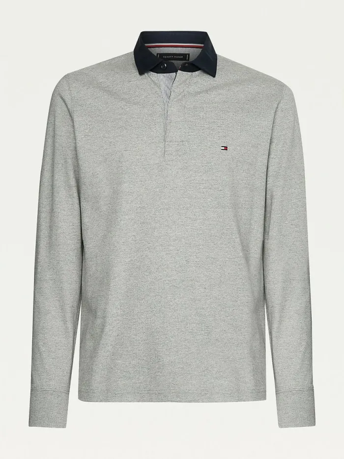 Tommy Hilfiger Iconic Rugby Shirt Light Grey Heather Mens Polo Shirts Fashion