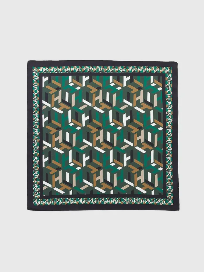 Tommy Hilfiger Iconic Silk Bandana Green Mix Womens Hats and Scarves Gift for Friend Tommy Hilfiger Iconic Silk Bandana Green Mix Womens Hats and Scarves Gift for Friend