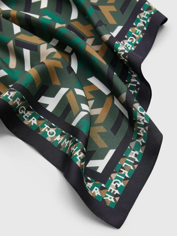 Tommy Hilfiger Iconic Silk Bandana Green Mix Womens Hats and Scarves Gift for Friend