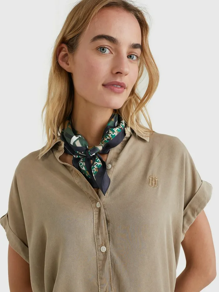 Tommy Hilfiger Iconic Silk Bandana Green Mix Womens Hats and Scarves Gift for Friend