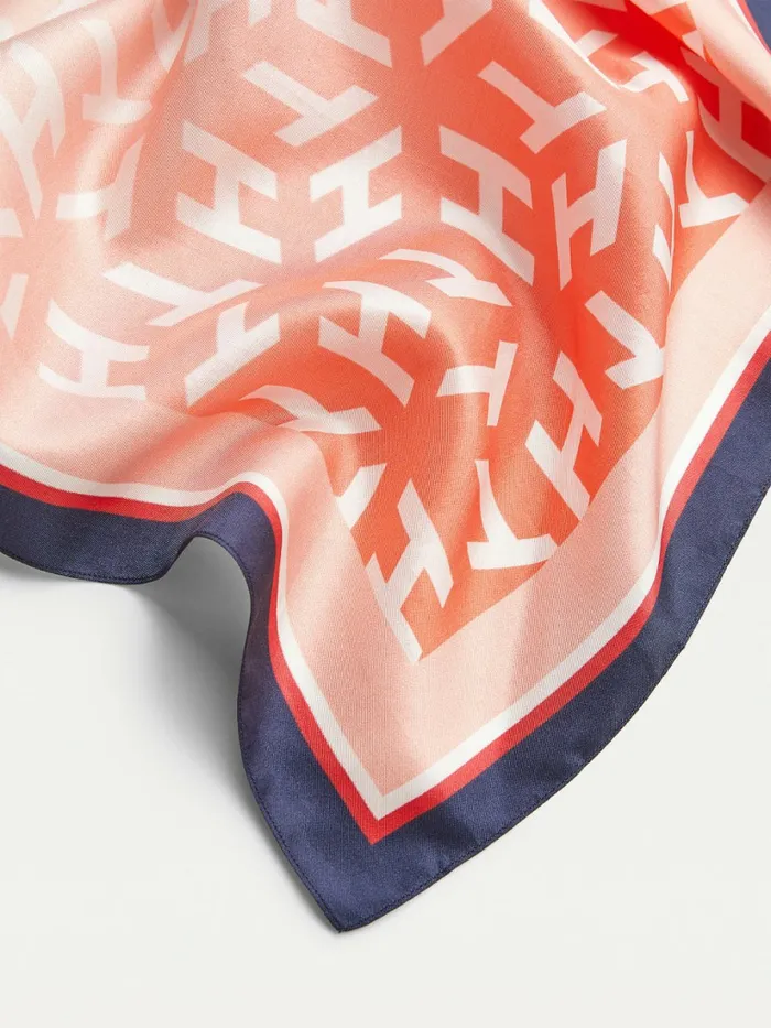 Tommy Hilfiger Iconic Silk Monogram Bandana Pink Mix Womens Hats and Scarves Gift Ideas