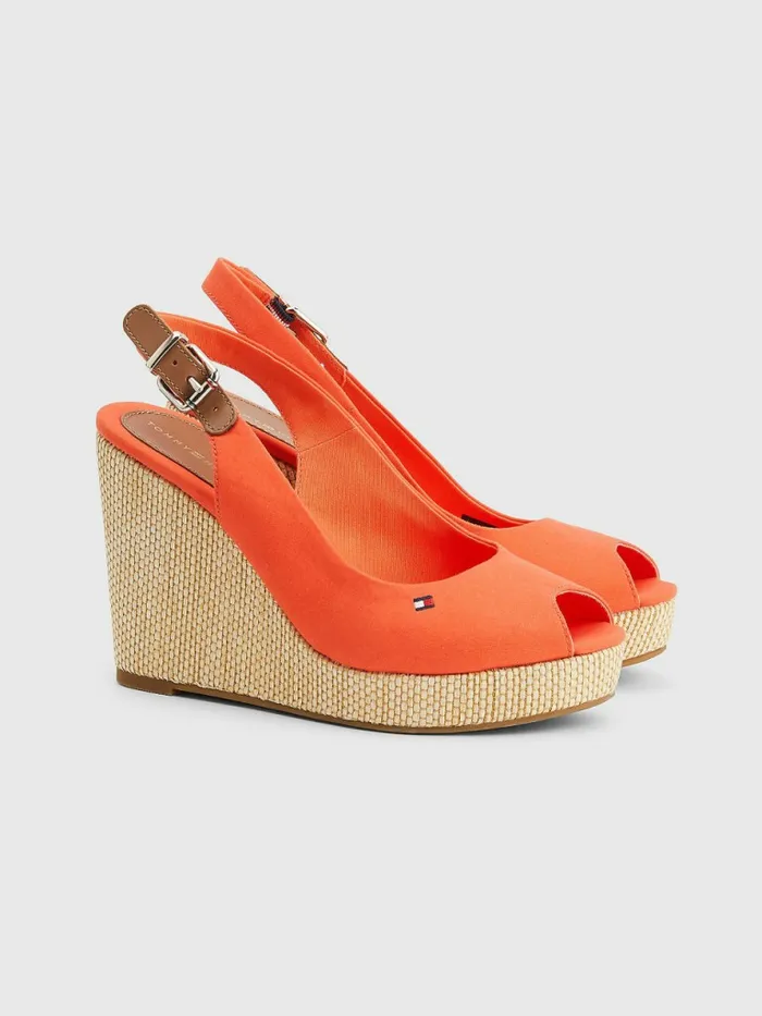 Tommy Hilfiger Iconic Slingback Espadrille High Heel Wedges Hawaiian Coral Womens Sandals On Sale Tommy Hilfiger Iconic Slingback Espadrille High Heel Wedges Hawaiian Coral Womens Sandals On Sale