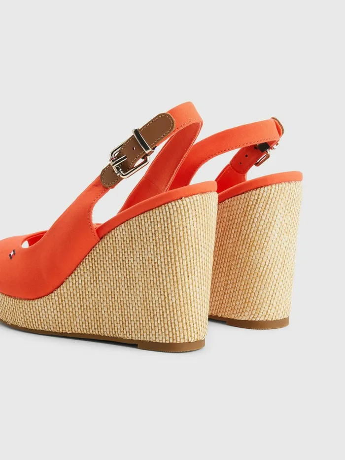 Tommy Hilfiger Iconic Slingback Espadrille High Heel Wedges Hawaiian Coral Womens Sandals On Sale