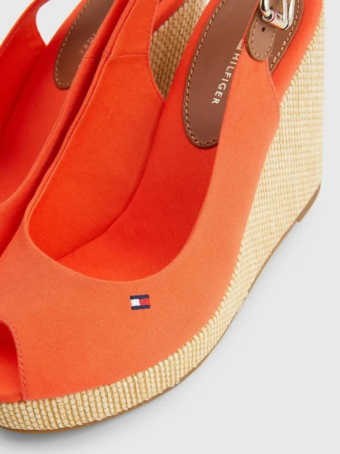 Tommy Hilfiger Iconic Slingback Espadrille High Heel Wedges Hawaiian Coral Womens Sandals On Sale