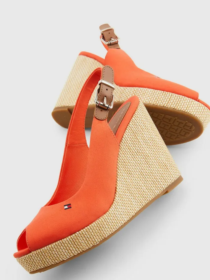 Tommy Hilfiger Iconic Slingback Espadrille High Heel Wedges Hawaiian Coral Womens Sandals On Sale