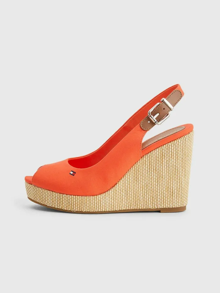Tommy Hilfiger Iconic Slingback Espadrille High Heel Wedges Hawaiian Coral Womens Sandals On Sale