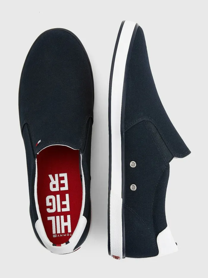 Tommy Hilfiger Iconic SlipOn Canvas Trainers Midnight Mens Casual Shoes Popular