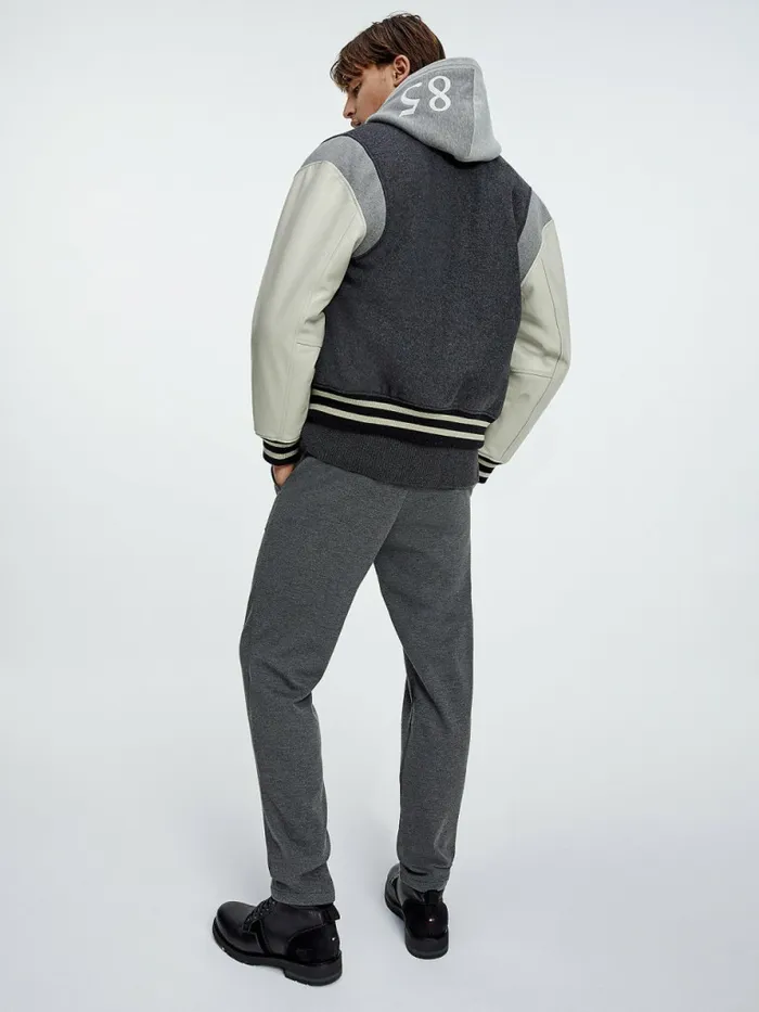 Tommy Hilfiger Icons Crest Wool Relaxed Bomber Jacket Dark Grey Heather Mens Coats and Jackets On Sale